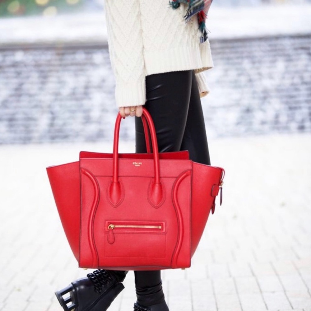 Celine Red Leather Luggage Tote